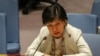 FILE - Izumi Nakamitsu, U.N. representative for disarmament affairs, addresses the U.N. Security Council on Feb. 26, 2020, at U.N. headquarters. On March 11, 2022, Nakamitsu told the council that the U.N. was "not aware of any biological weapons programs” ( ယခင်မှတ်တမ်းဓါတ်ပုံ)