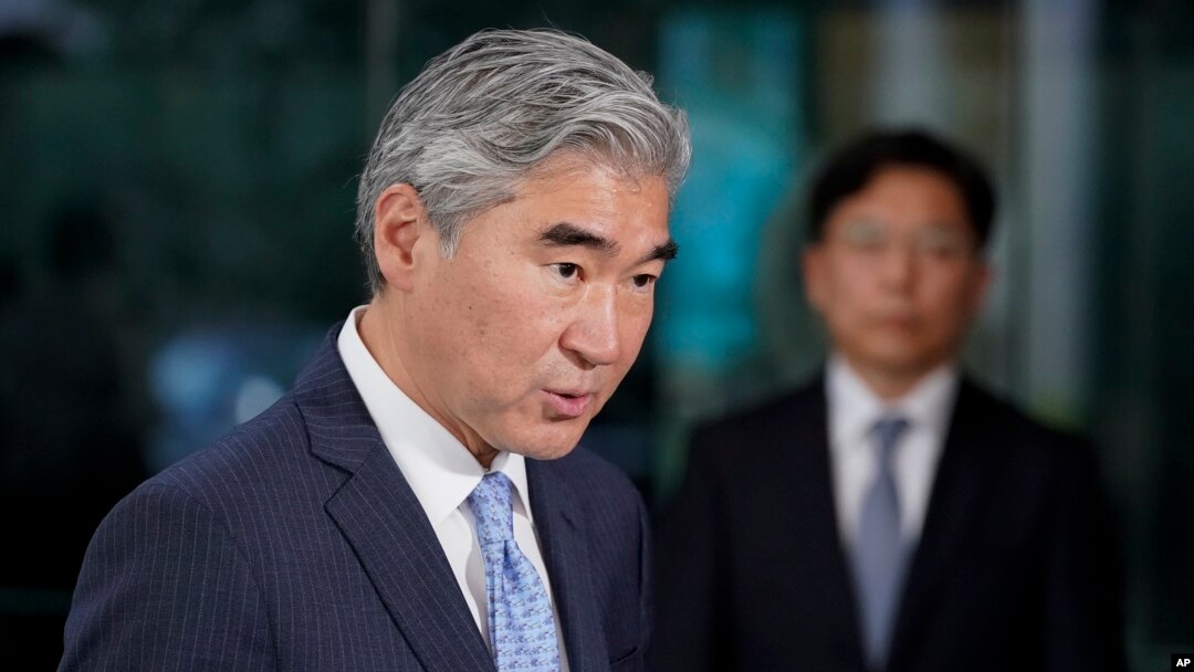 FILE: U.S. Special Representative for North Korea, Sung Kim, speaks after a meeting with South Korea's Special Representative for Korean Peninsula Peace and Security Affairs Noh Kyu-duk, back right, Oct. 18, 2021, at the U.S. State Department.