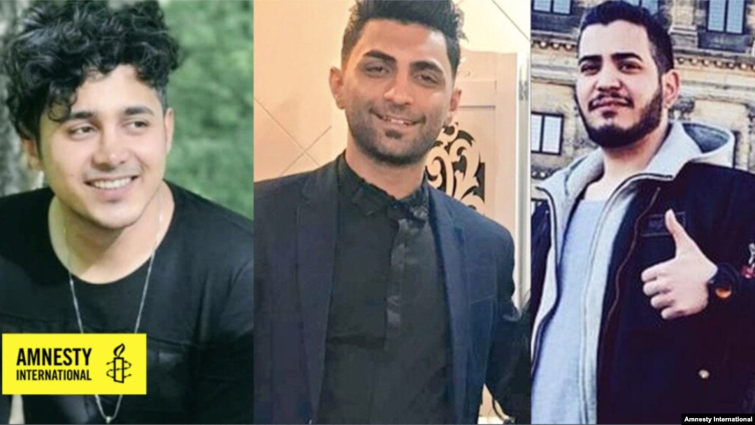 Undated photos of three Iranian men sentenced to death for participation in Iran's November 2019 antigovernment protests. From left to right: Saeid Tamjidi, Mohammad Rajabi and Amir Hossein Moradi. (Courtesy: Amnesty International)